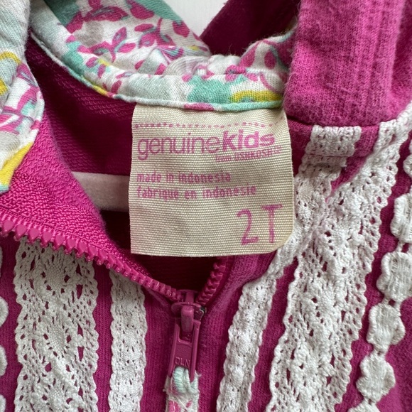 OshKosh B'gosh 2T Gitls Pink and White Lace Trim Zip Up Hoodie Jacket - Picture 3 of 5